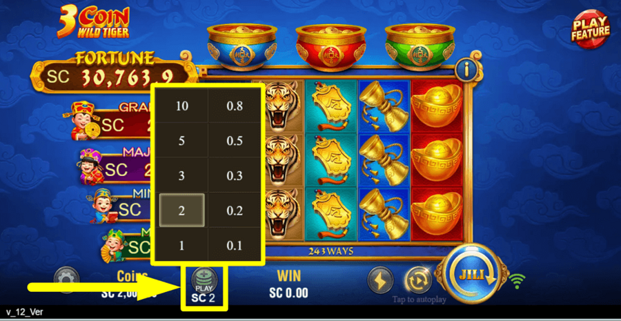 3 Coin Wild Tiger Bet Value