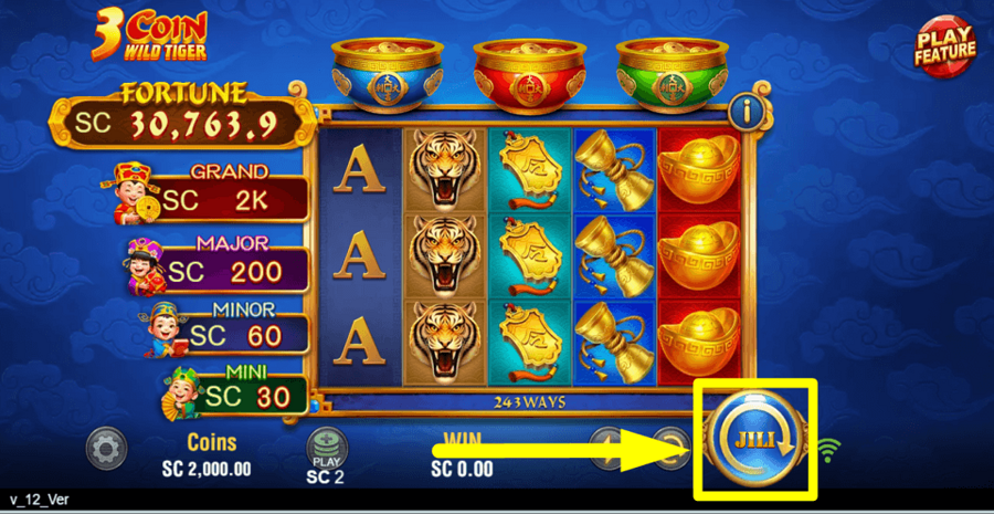 3 Coin Wild Tiger Spin Button