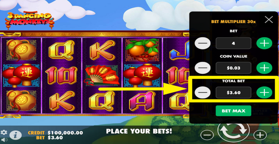 3 Dancing Monkeys Adjust Total Bet