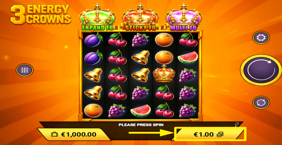 3 Energy Crowns Adjust Bet