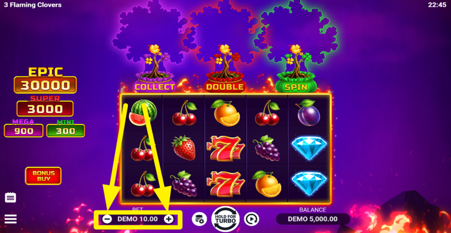 3 Flaming Clovers Adjust Bet