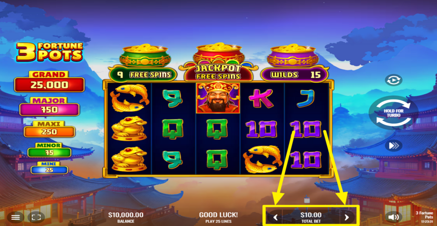 3 Fortune Pots Adjust Bet
