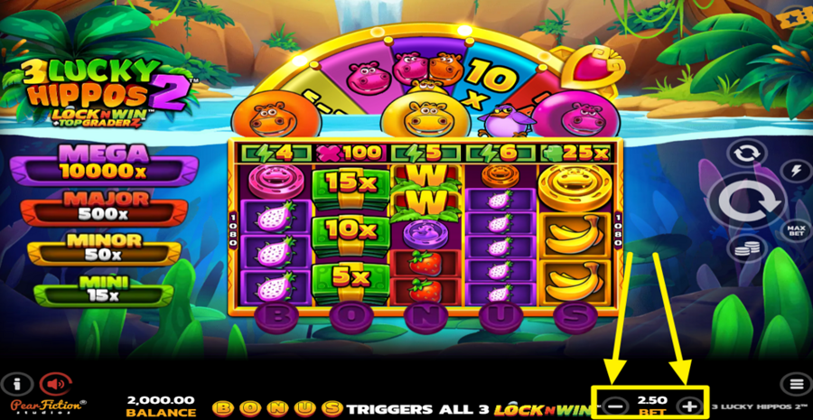 3 Lucky Hippos 2 Adjust Bet