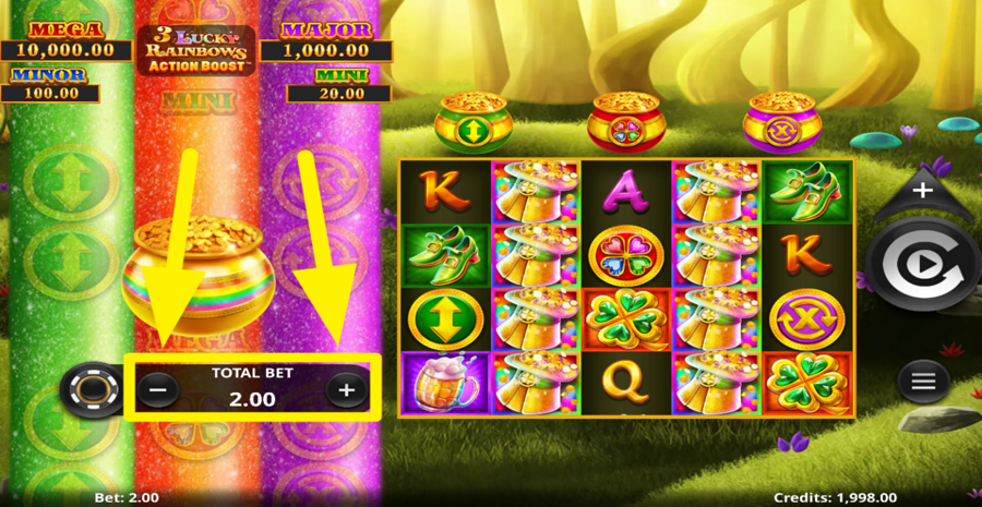 3 Lucky Rainbows Action Boost Adjust Bet