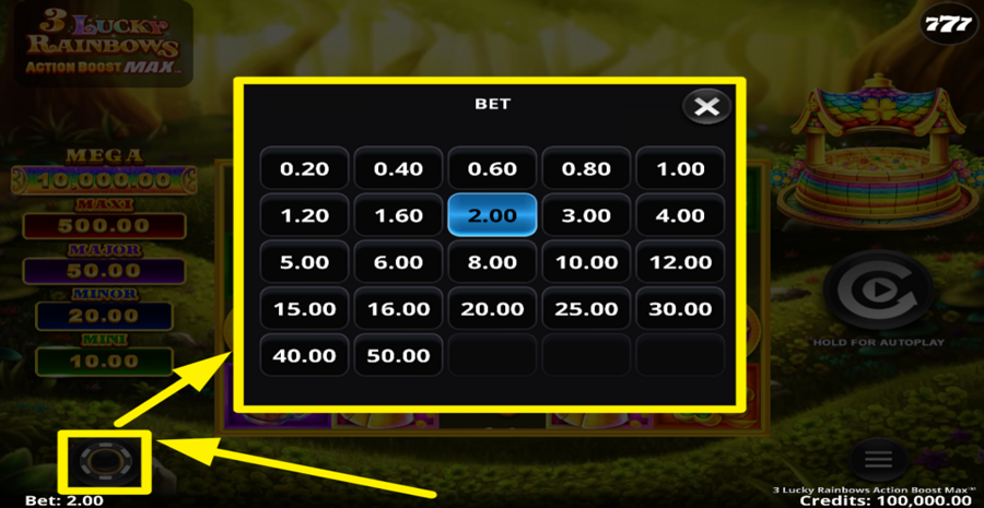 3 Lucky Rainbows Action Boost Max Adjust Bet