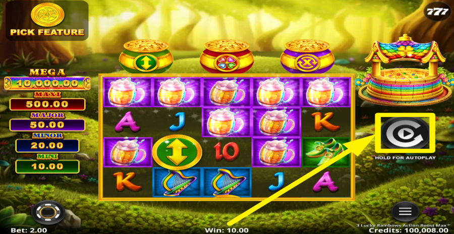 3 Lucky Rainbows Action Boost Max Spin Button