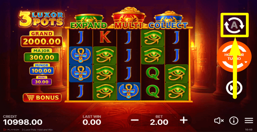 3 Luxor Pots Hold And Win Autoplay Feature