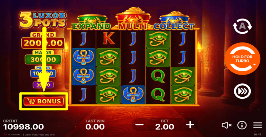 3 Luxor Pots Hold And Win Bonus Feature