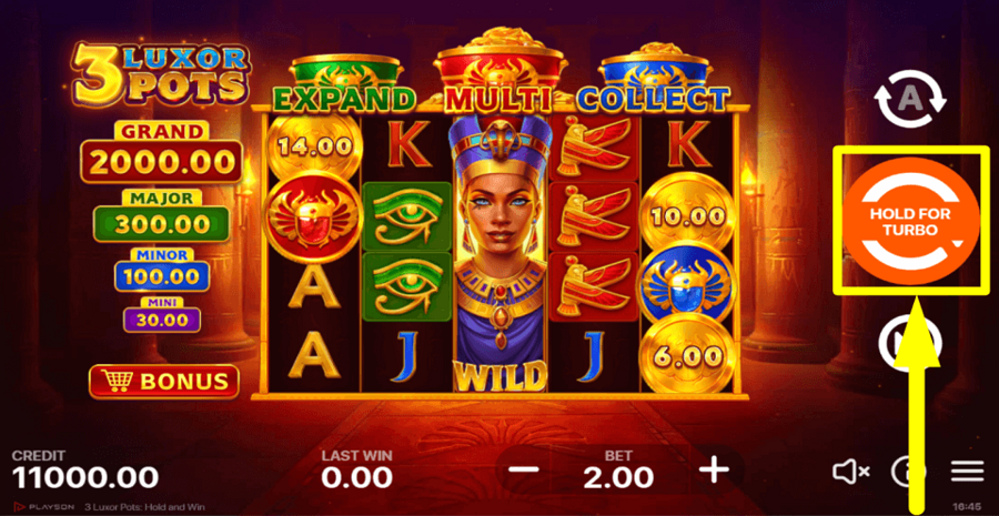 3 Luxor Pots Hold And Win Spin Button