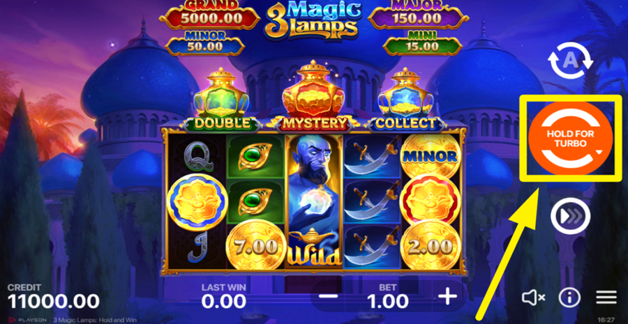 3 Magic Lamps Hold And Win Spin Button