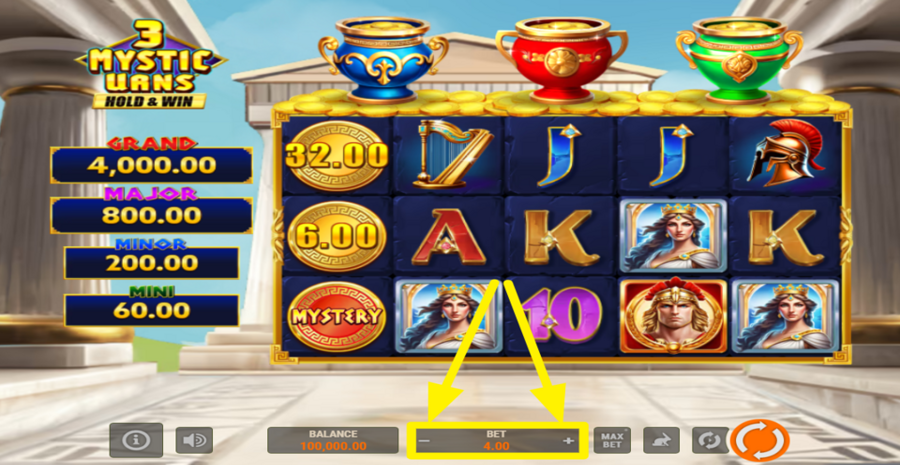 3 Mystic Urns Hold And Win Adjust Bet