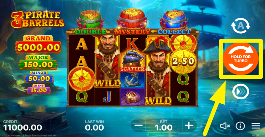 3 Pirate Barrels Hold And Win Spin Button