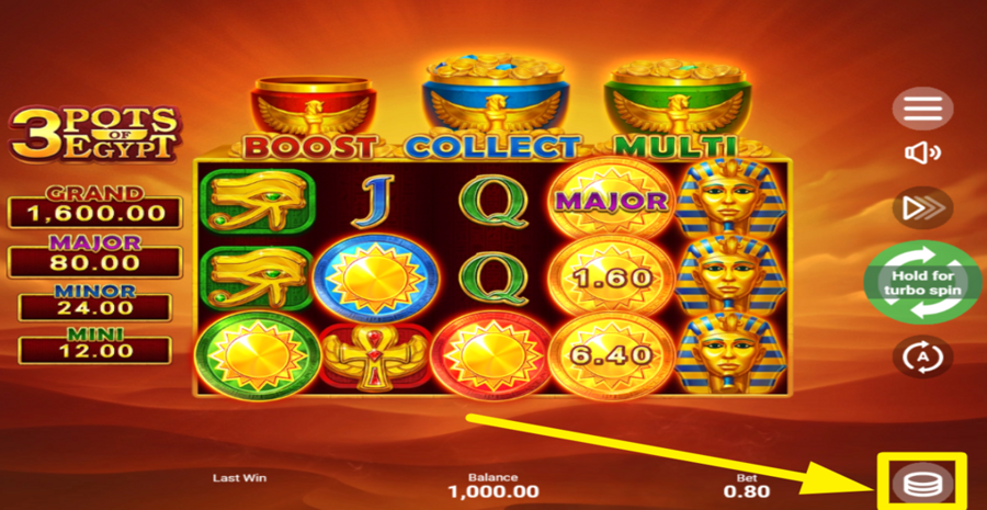 3 Pots Of Egypt Adjust Bet