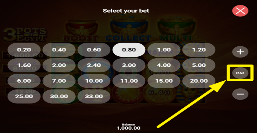 3 Pots Of Egypt Max Bet