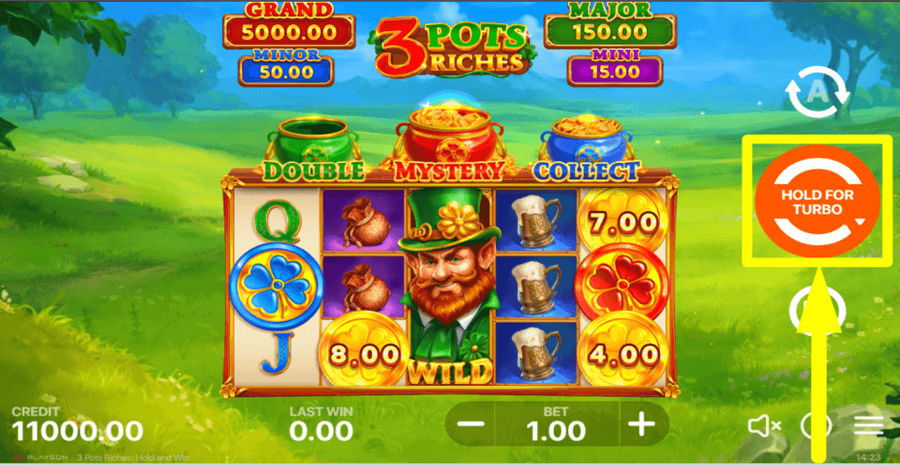 3 Pots Riches Hold And Win Spin Button