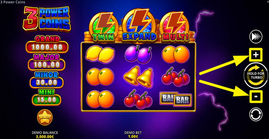 3 Power Coins Running Wins Adjust Bet