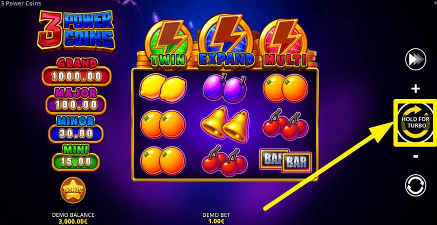 3 Power Coins Running Wins Spin