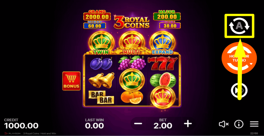 3 Royal Coins Hold And Win Autoplay Feature