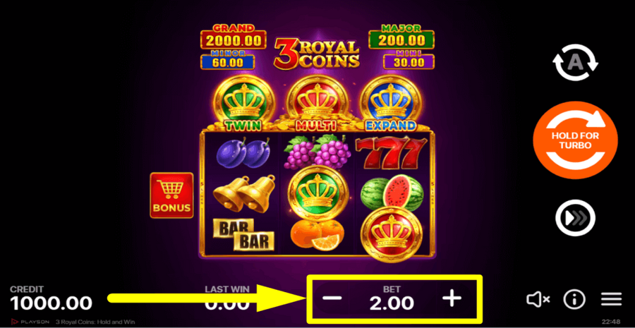 3 Royal Coins Hold And Win Bet Value