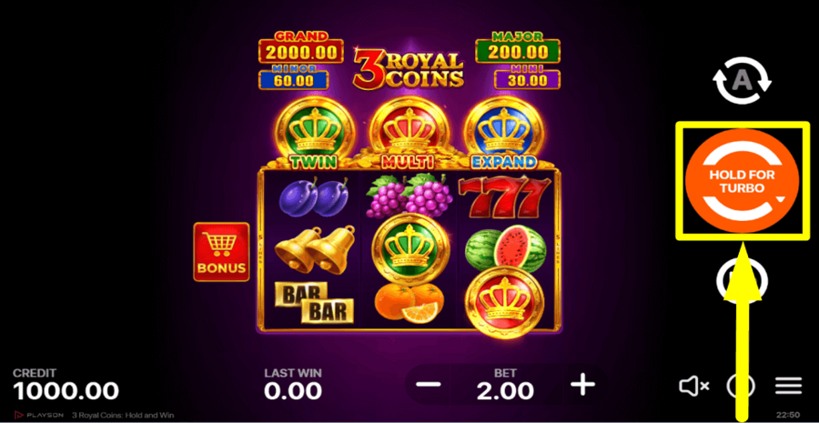 3 Royal Coins Hold And Win Spin Button