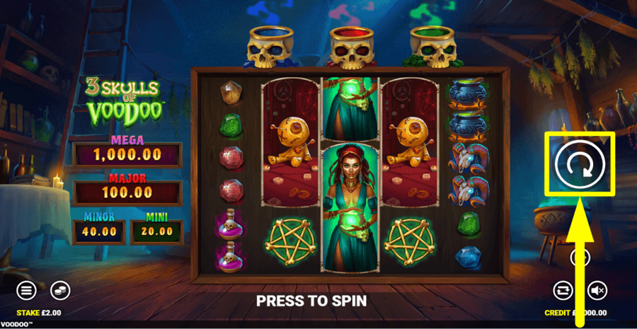3 Skulls Of Voodoo Spin Button