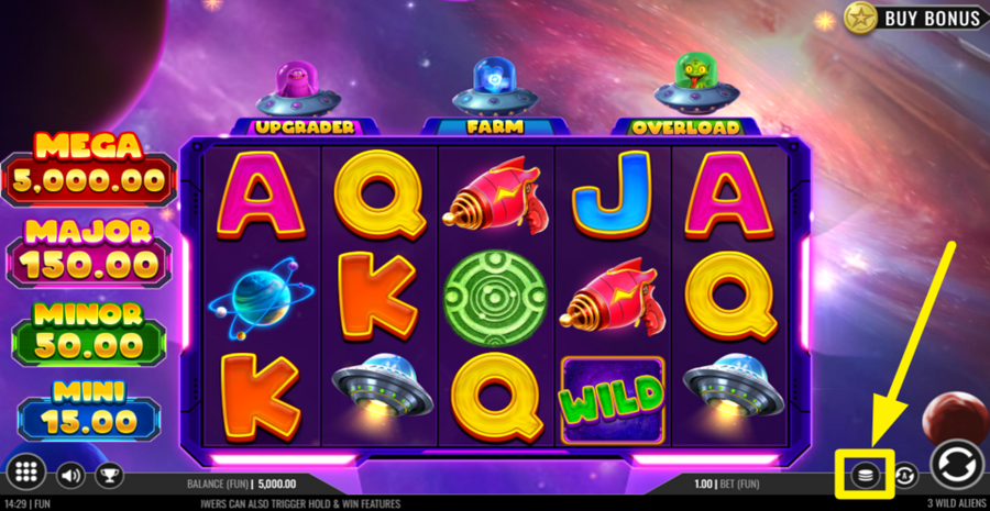 3 Wild Aliens Adjust Bet