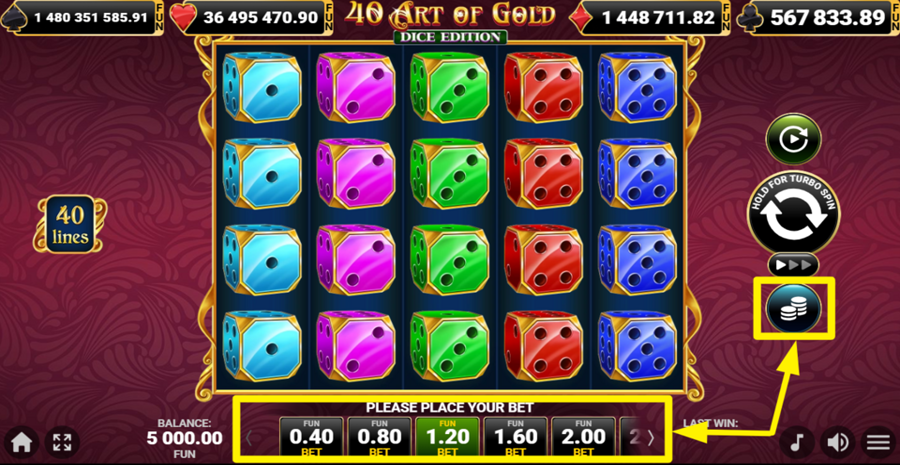40 Art Of Gold Dice Edition Adjust Bet