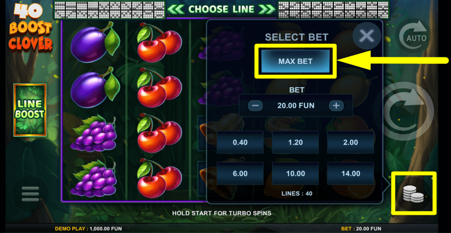 40 Boost Clover Max Bet Button