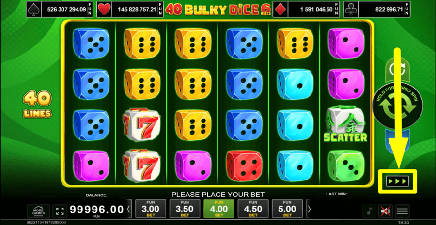 40 Bulky Dice 6 Reels Fast Play Feature