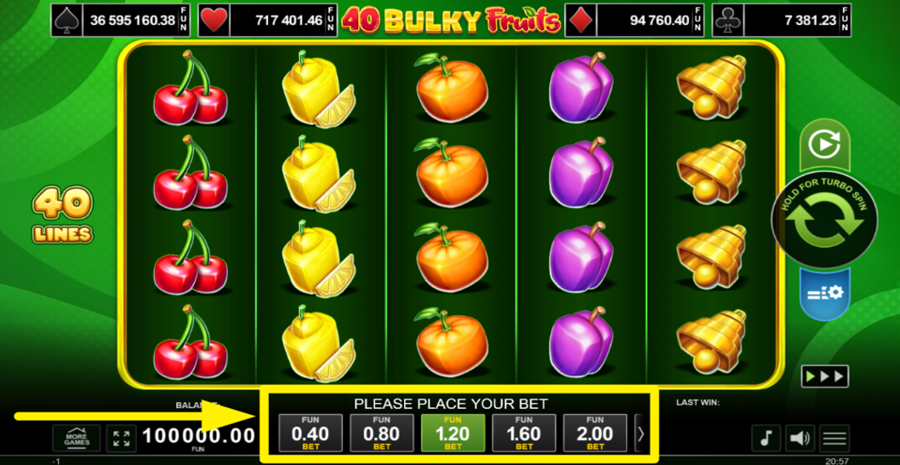 40 Bulky Fruits Golden Coins Link Adjust Bet