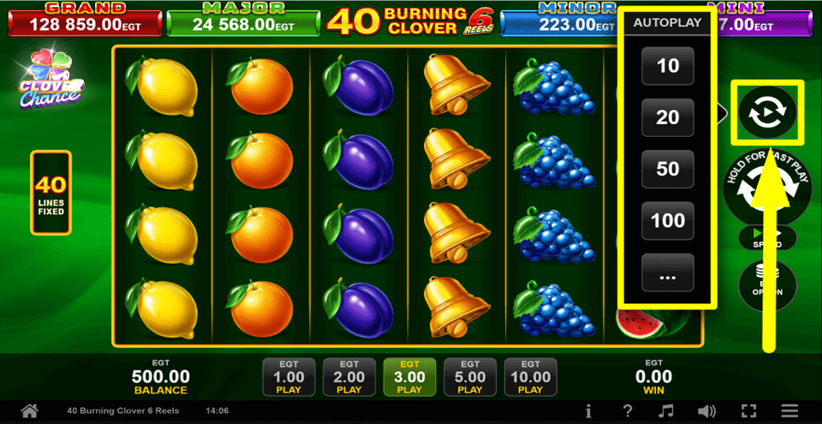 40 Burning Clover 6 Reels Clover Chance Autoplay Feature