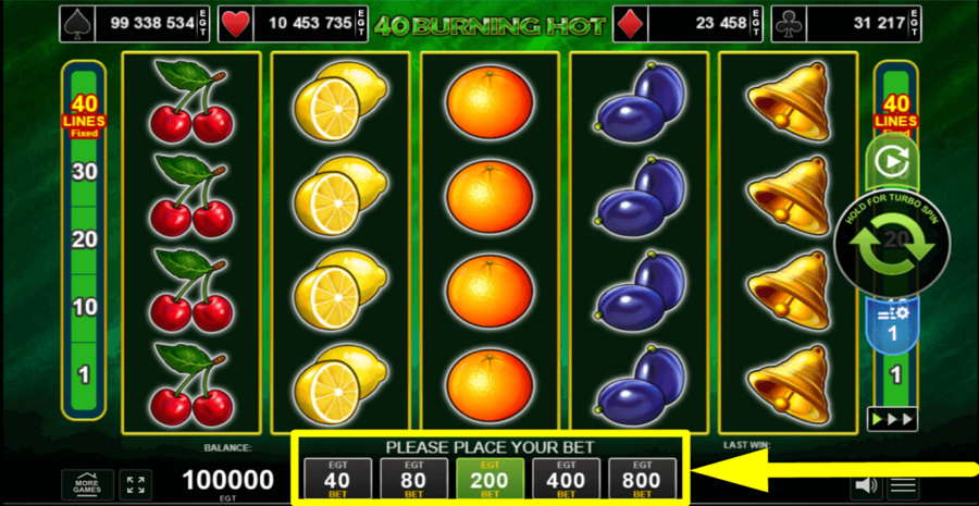 40 Burning Hot Bet Value