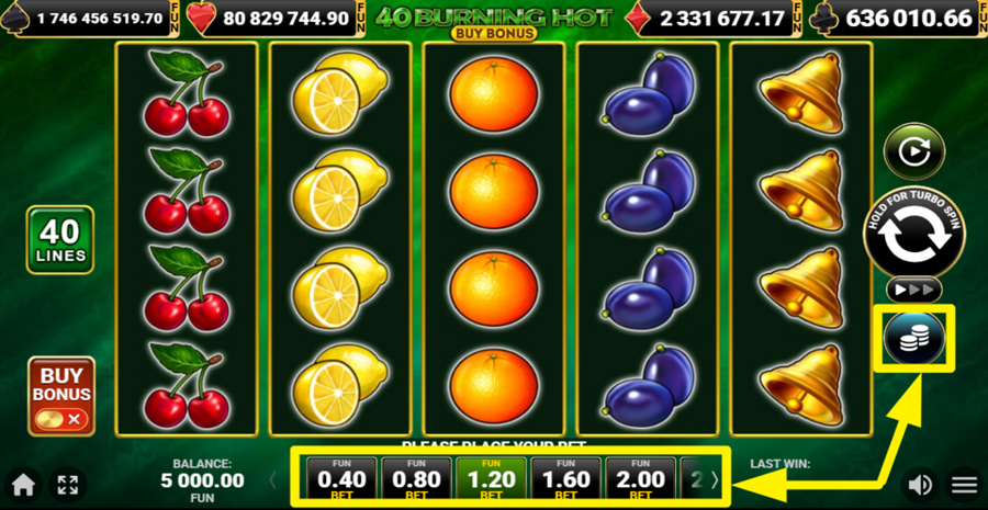 40 Burning Hot Buy Bonus Adjust Bet