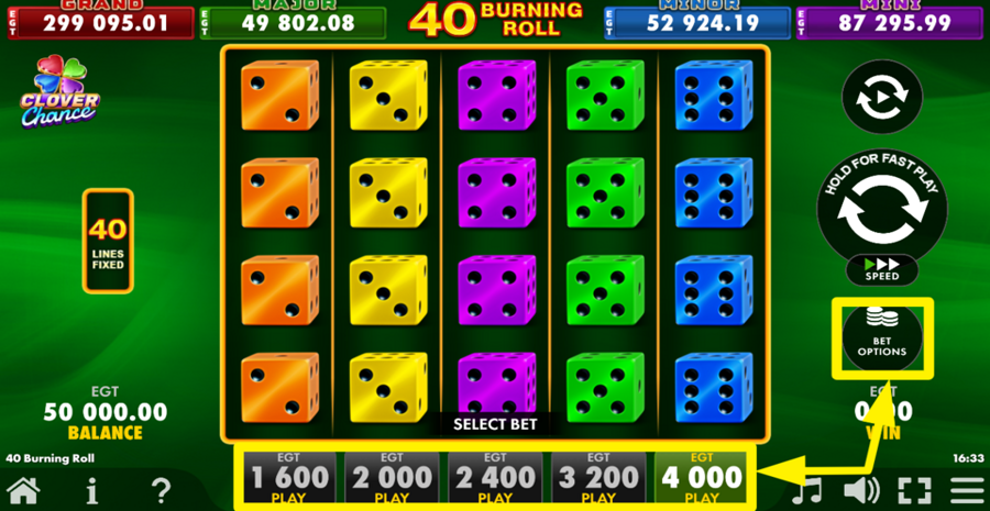 40 Burning Roll Dice Clover Chance Adjust Bet