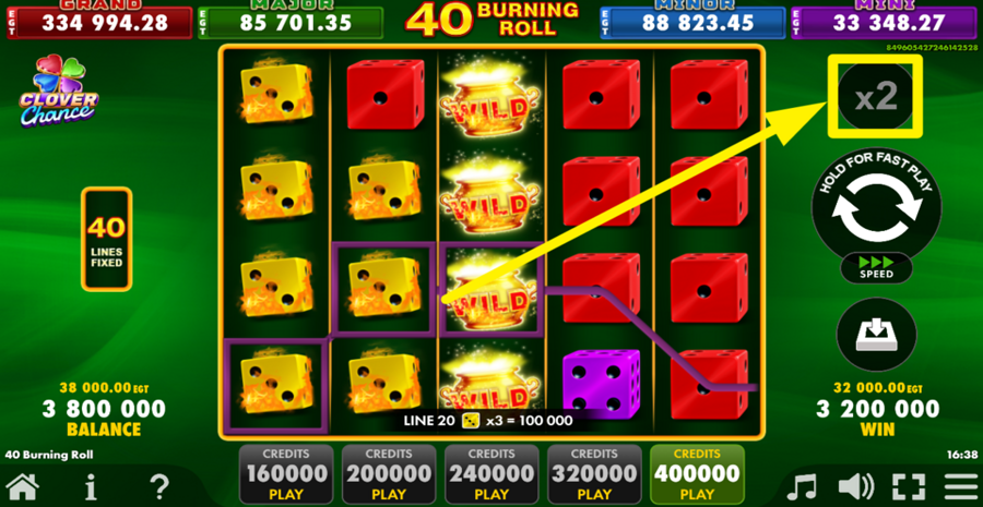 40 Burning Roll Dice Clover Chance Gamble