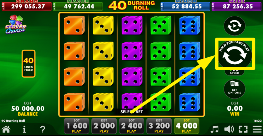 40 Burning Roll Dice Clover Chance Spin