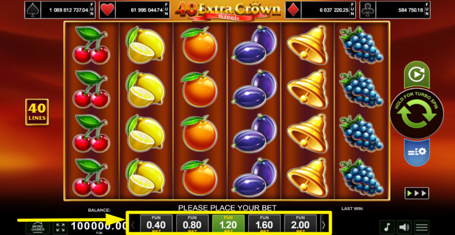 40 Extra Crown 6 Reels Adjust Bet