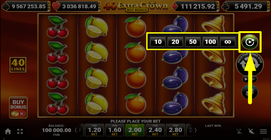 40 Extra Crown Buy Bonus Autoplay Feature