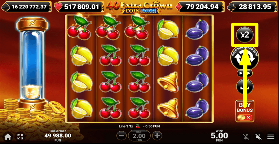 40 Extra Crown Coin Boost Gamble Feature