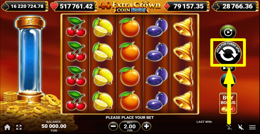 40 Extra Crown Coin Boost Spin Button