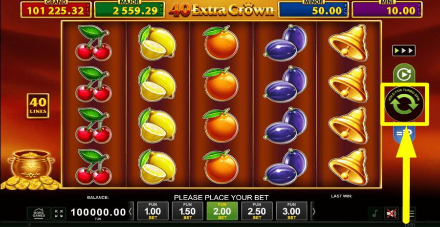 40 Extra Crown Golden Coins Link Spin Button