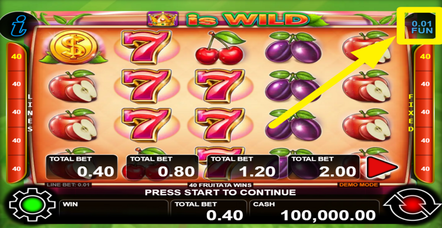 40 Fruitata Wins Adjust Coin Value