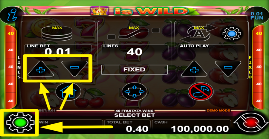 40 Fruitata Wins Adjust Line Bet