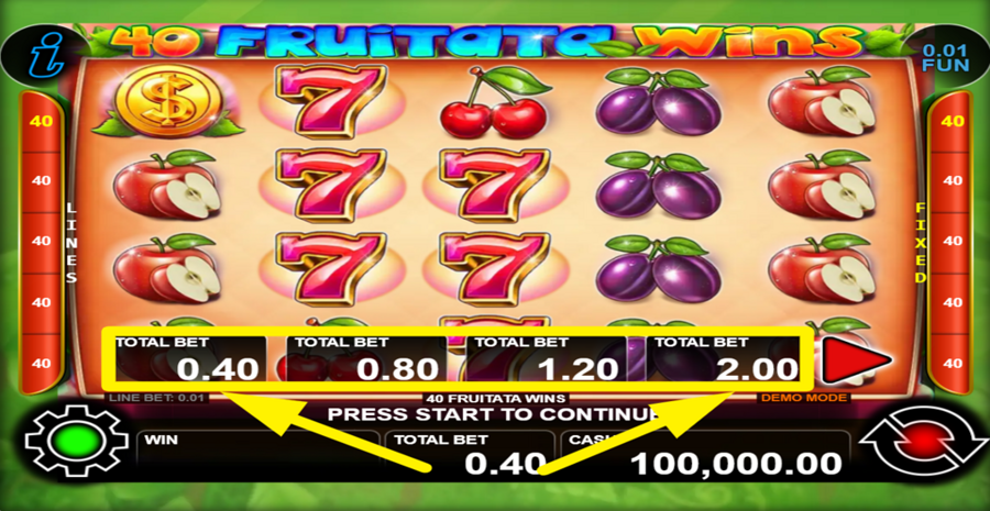 40 Fruitata Wins Adjust Total Bet