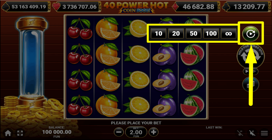 40 Power Hot Coin Boost Autoplay Feature
