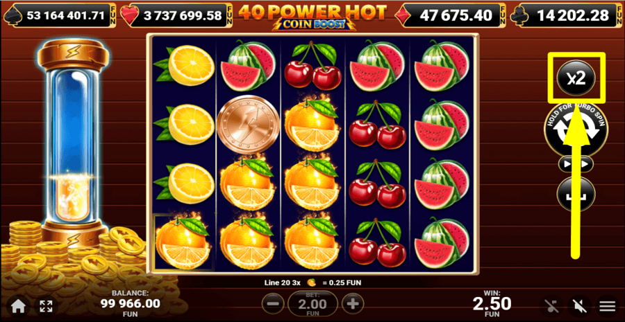 40 Power Hot Coin Boost Gamble Feature