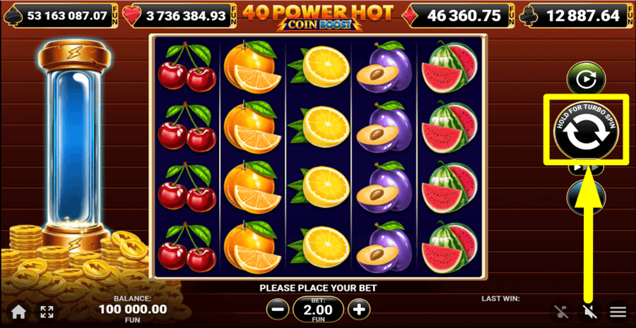 40 Power Hot Coin Boost Spin Button