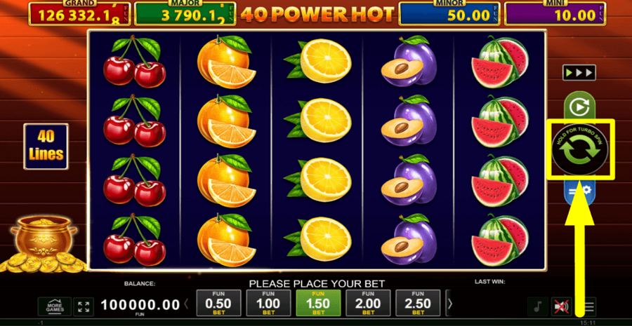 40 Power Hot Golden Coins Link Spin Button