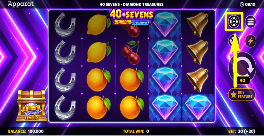 40 Sevens Diamond Treasures Bet Value