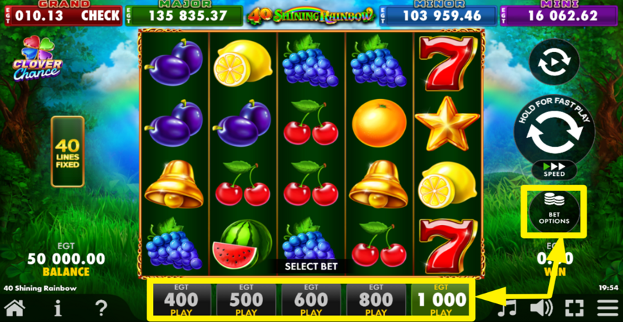 40 Shining Rainbow Clover Chance Adjust Bet